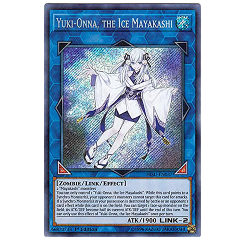 

Yu Gi Oh English Yuki-Onna The Ice Mayakashi Ice Demon Snow Girl HISU-EN037 SCR Collectible Rare Card Strategy Game Card