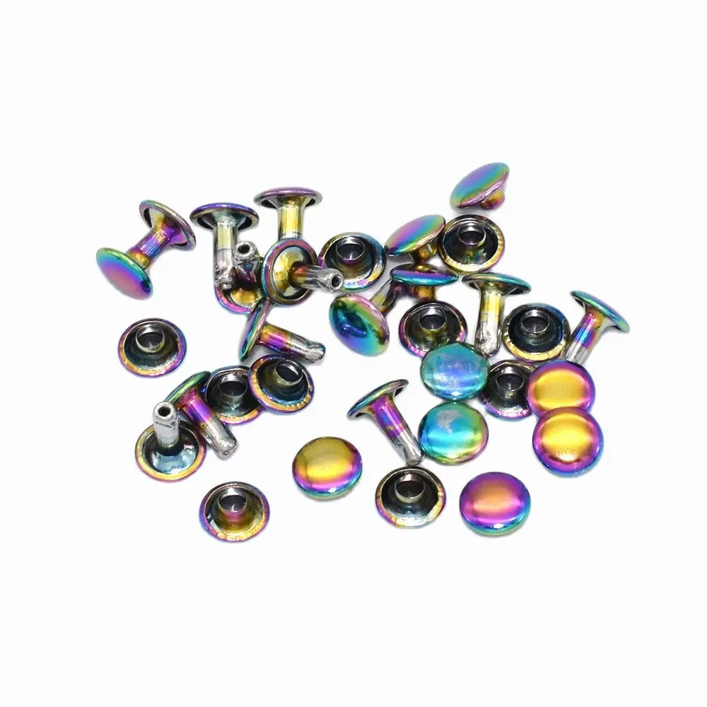 

7mm Rainbow Material Double Cap Rivets Studs for Leathercrafts Fastener Snaps Prong Studs rivets 50set