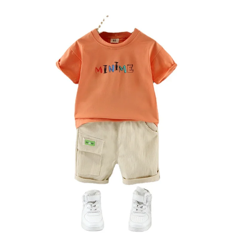 

New Summer Baby Boys Casual Clothing Sets Kids Girls Letter Cartoon Short Sleeve T-shirt+shorts Infant Cotton Outfits Clothes