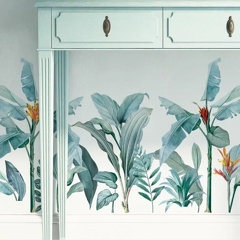 Большие синие настенные наклейки в скандинавском стиле с листьями для украшения