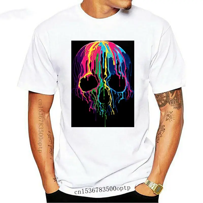 

Дизайнерская мужская футболка Velocitee с плавным черепом, красочная, страшная, зло, ужас, Байкерская, DJ, хлопковая футболка, 2021 модная