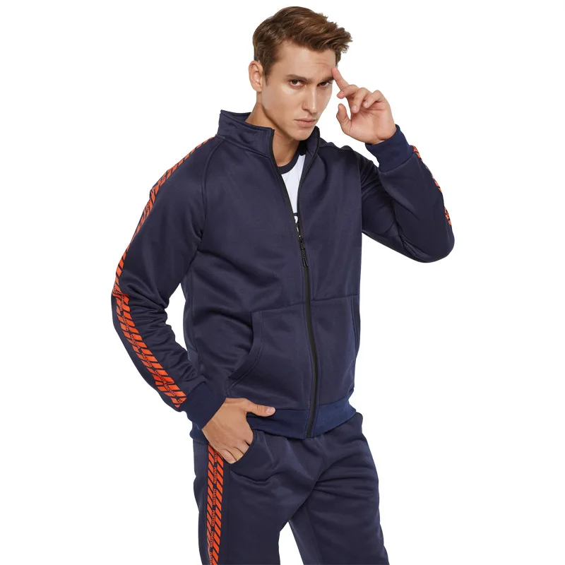 

Mens Clothing Two Piece Set Spring Autumn Sportswear Coat+Sports Pants Casual Polyester Letters Print Tracksuits New Male Suit