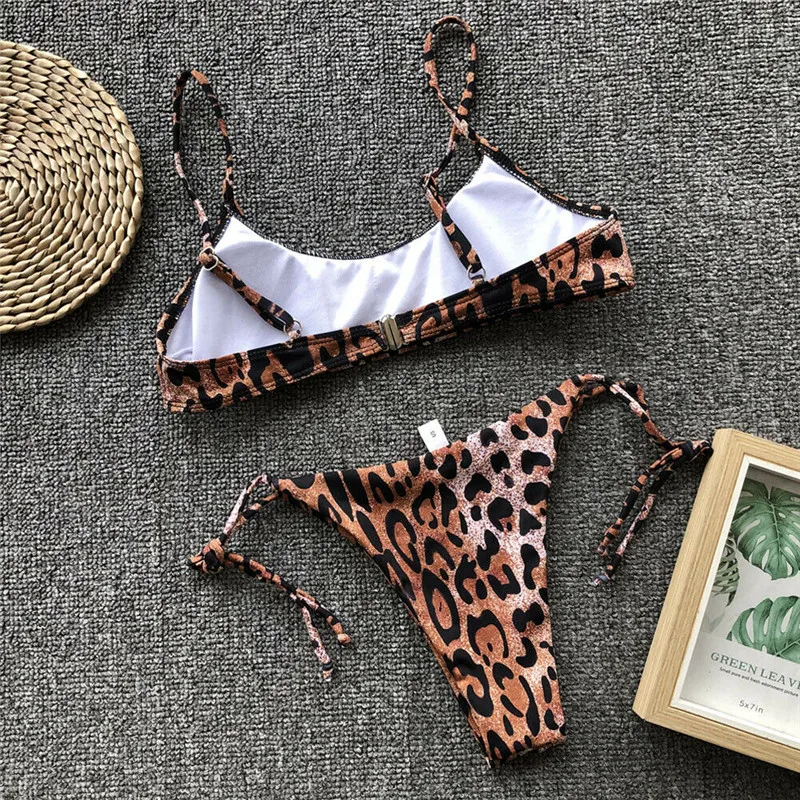 

Vintage Leopard Women Bathing Two-piece Swimsuit 2019 Sexy bandeau maillot de bain Padded bra Thong Swimsuit Beachwear Bikini
