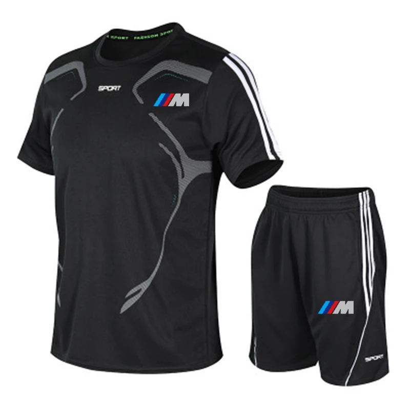 

Sports men's track suit summer clothing suit men's fitness sportswear suit short-sleeved T-shirt shorts quick-drying 2-piece set