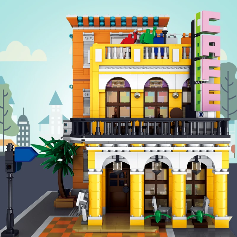 MOC Creator expert City Series view Кафе Магазин строительные блоки с фигурами Eduaction игрушки для