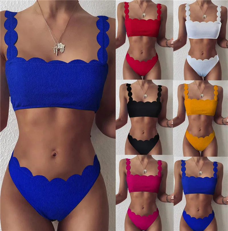 В-х сексуальный белый купальник с оборками в рубчик для женщин бикини 2020 mujer