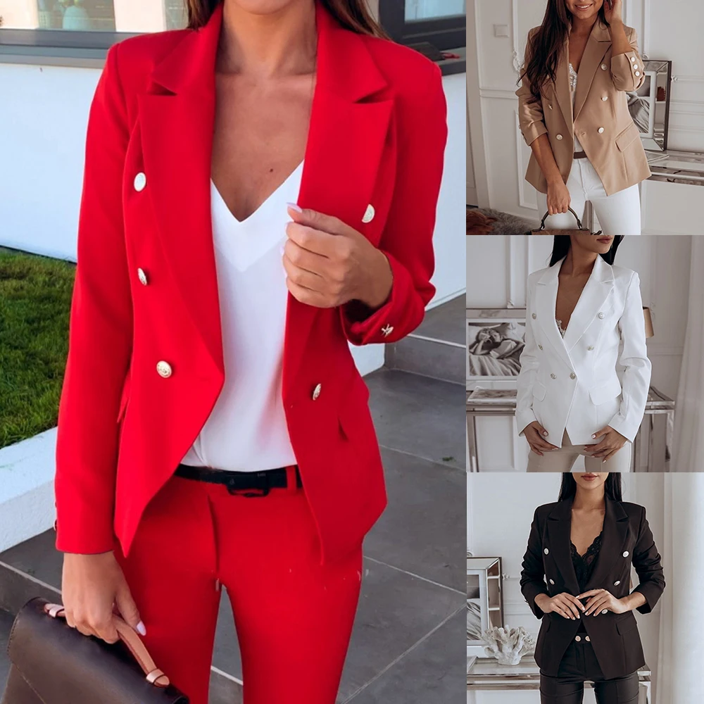 HEFLASHOR Women Long Sleeve Blazer Slim Office Ladies Formal Suit Jacket Double Breasted Thin Outwear Casual Plus Size 3XL | Женская
