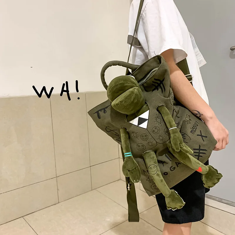 

Индивидуальный рюкзак, новинка 2022, Модный женский холщовый вместительный дорожный рюкзак с принтом граффити, школьный портфель с милыми жи...