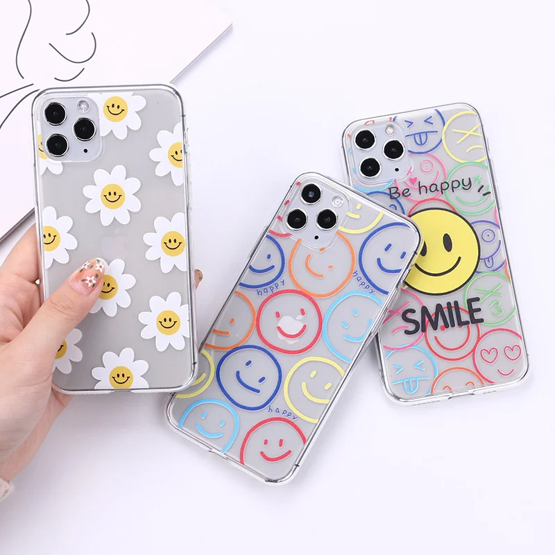 

Cartoon Smiley and Daisy silicone phone case for iphone 12 pro max mini 7 x xr xs max 8 plus 11 cute cover shell