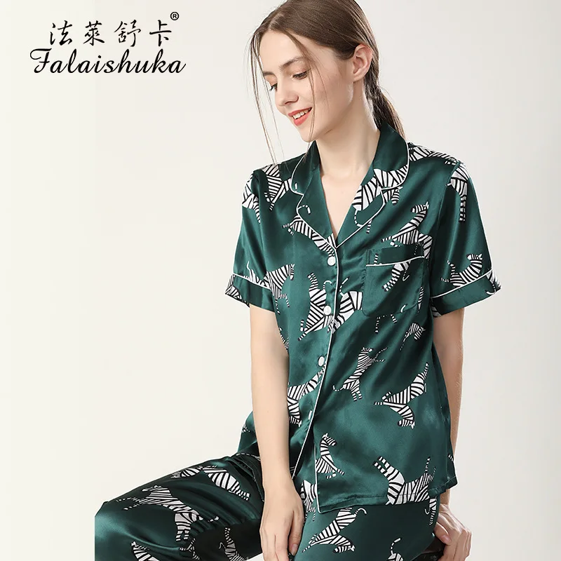 Lady  Short Sleeve  Sleepwear  2021 Summer Women 100% Silk Pajamas SetsSilk Homewears   Home Wears Two Piece Pajamas  Set