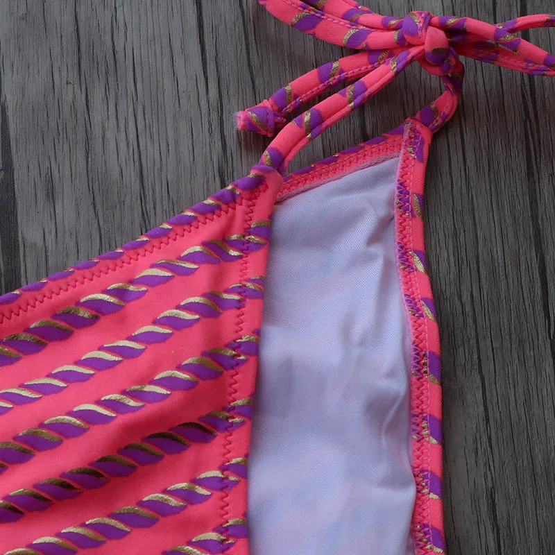 Комплект бикини белый женский купальник с принтом в розовую полоску купальные