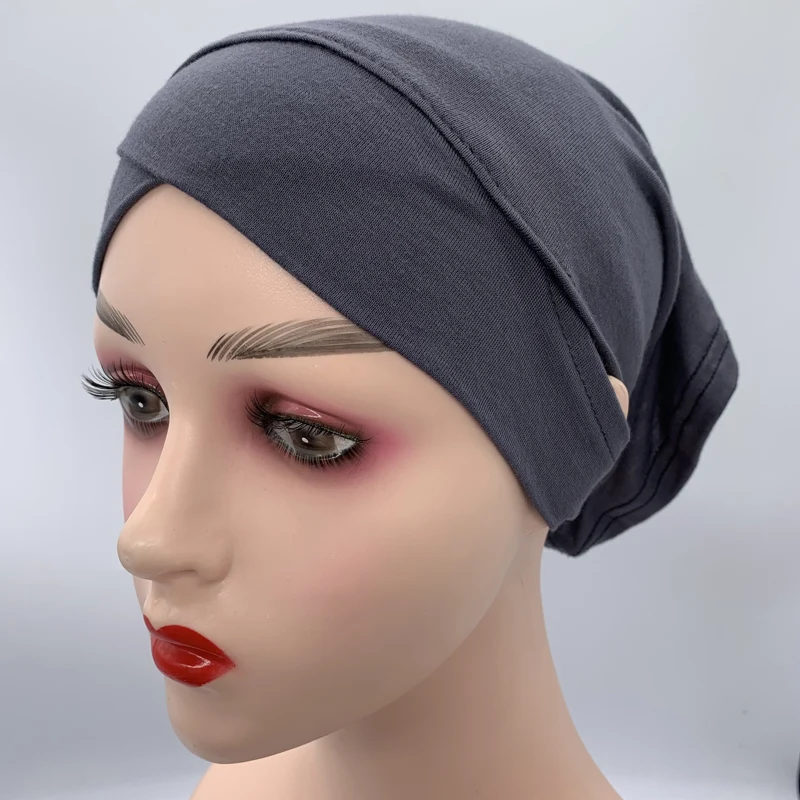 2023 New Jersey Cotton Earhole Underscarf Cap Elastic Muslim Inner Hijab Caps Cross Forehead Female Headscarf Turban Bonnet