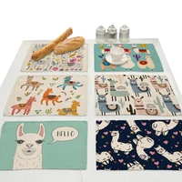 cartoon cute alpaca linen cloth placemat animal print dining table mat cup drink coasters kitchen accessories decoration home
