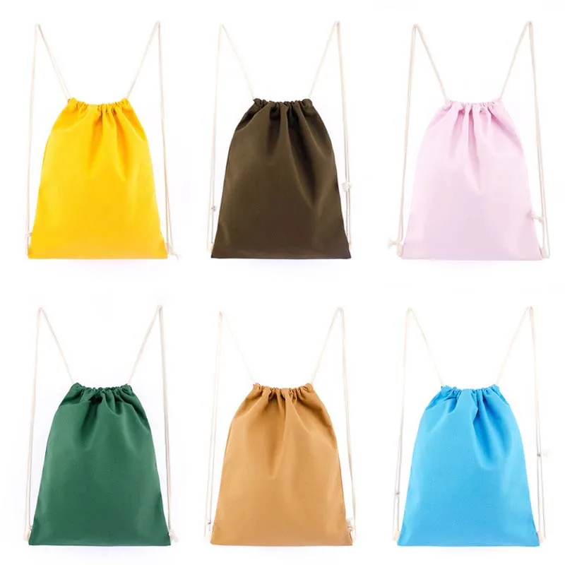 35x39cm Shoulders Drawstring Bundle Pockets Eco Reusable Canvas Shopping Bags Women Students Backpack Bag Cotton Tote Pouch Bag