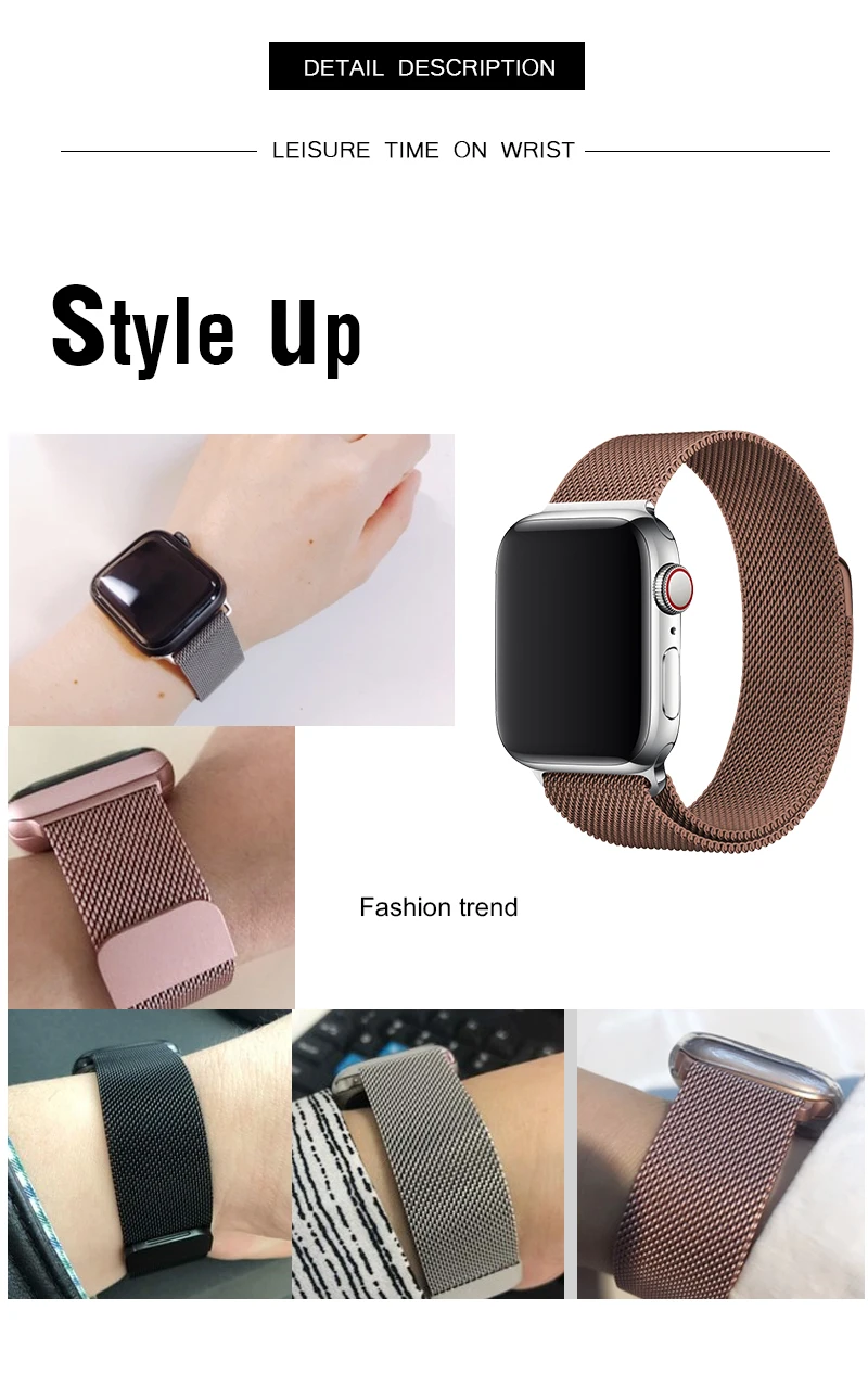 Для Apple Watch Series 4 5 ремешок 44 мм 40 мм Миланская петля браслет цвета кофе 38 мм 42 мм коричневый металлический ремешок с магнитной застежкой