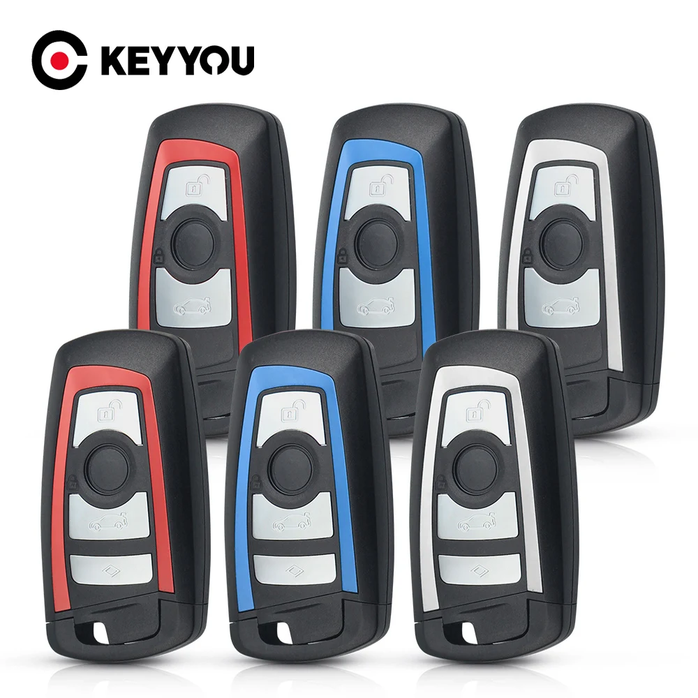 

KEYYOU 3/4 кнопки для BMW CAS4 F 3 5 7 Series E90 E92 E93 X5, чехол для автомобильных ключей, лезвие смарт-пульта, чехол-брелок