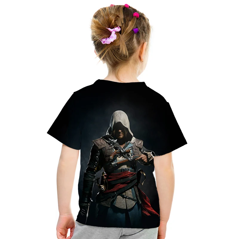 Летние детские футболки топы с 3d принтом assassins creed, повседневные Мальчики Девочки футболки, костюм Харадзюку хип-хоп Уличная одежда, футболки с аниме