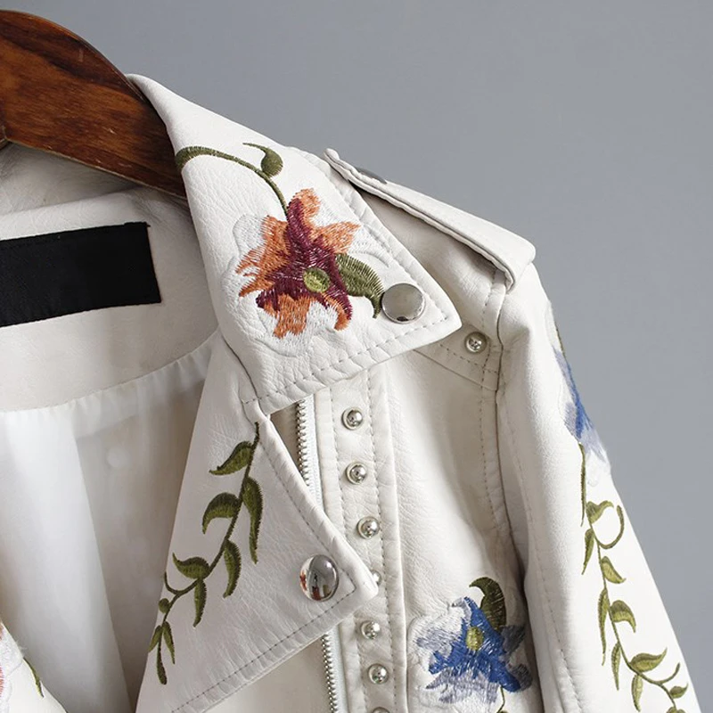 Женская мотоциклетная куртка из ПУ кожи, с цветочной вышивкой от AliExpress RU&CIS NEW