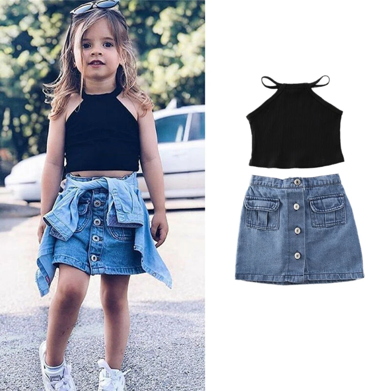 

2 вещи, комплект для маленьких девочек летний комплект одежды для девочек, комплект одежды с жилетом для девочек осенний Топ/футболка и джин...