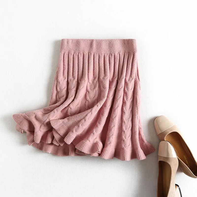 pink AOEMQ/повседневные юбки; 3 цвета; однотонные драпированные юбки-русалки с волнами рыбы; хлопковые зимние теплые плотные юбки для девочек; женская одежда - Цвет: pink
