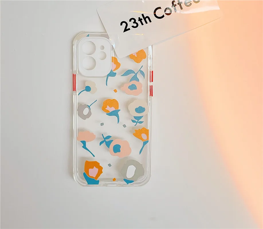 

Tulip Flower Leaf Transparent Phone Case For iphone 12 11 Pro Max X XS Max XR 8 7 SE 2020 Soft TPU Back Cover Protective Shell