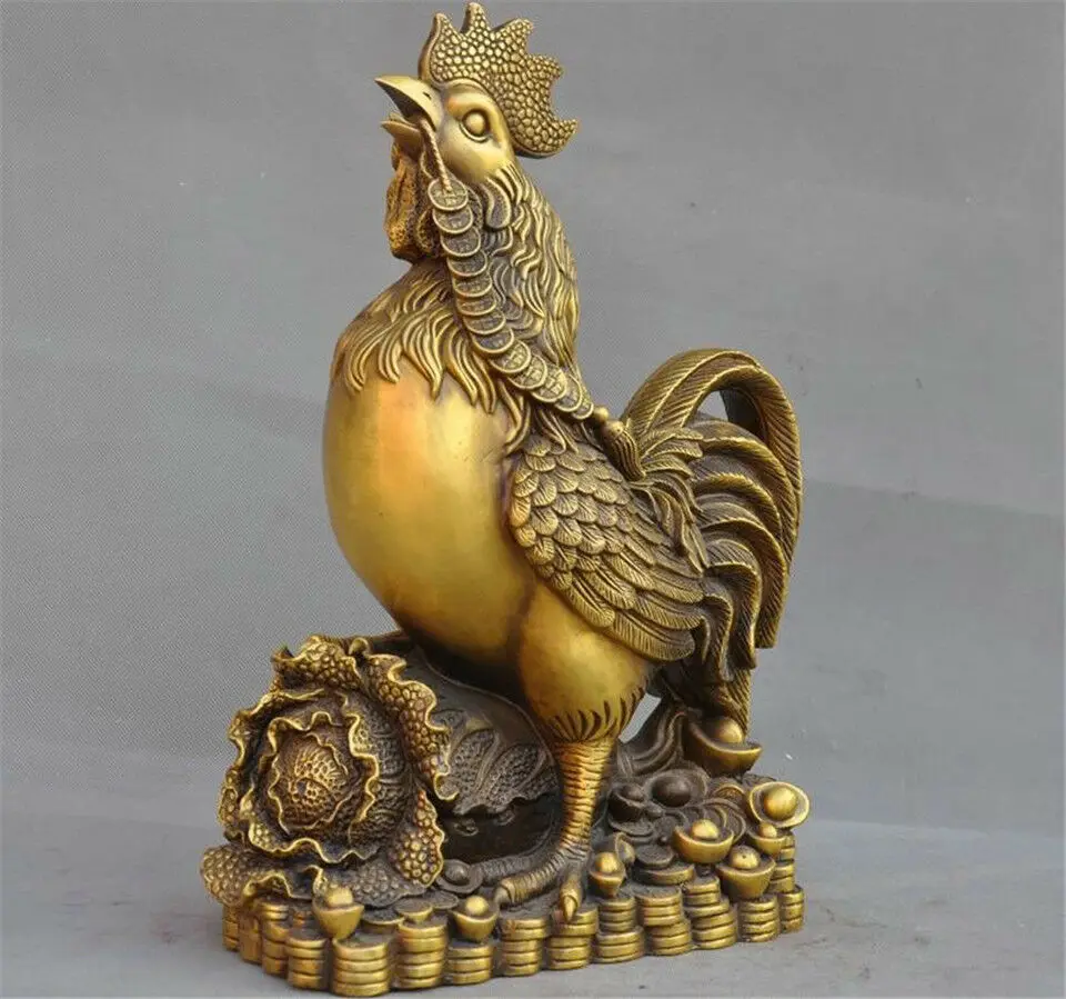 

China fengshui brass wealth Chinese cabbage animal chicken money coin statue