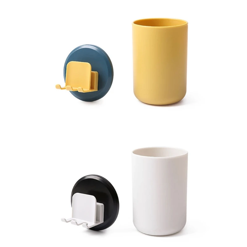 

Bathroom 2-In-1 Toothbrush Holder with Mouth Cup Adhesive Wall Hanging Organizer