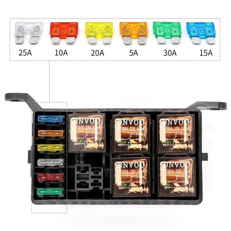 Universal 12V Car 6-Way Relay + 6 Slot ATO/ATC Blade Fuse Holder Box for Marine Automotive Motorsport | Автомобили и мотоциклы