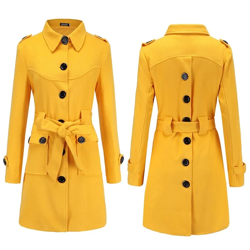 

2021 autumn and winter new multi-color back slit women's woolen coat waist slim woolen coat women