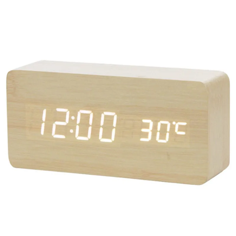 Bamboo white word Светодиодный Деревянный Будильник, цифровой Повтор, настольные часы, будильник, светильник, электронный, большое время, температурный дисплей, светящиеся часы XNC - Цвет: Bamboo white word