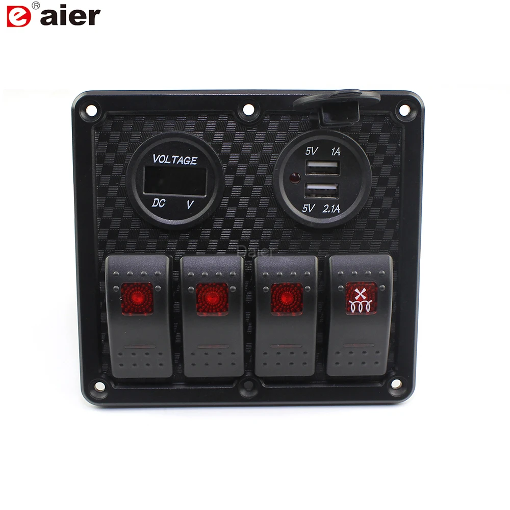 

Панель кулисных переключателей для лодок, 4 комплекта, с 3.1A двойной usb-порт для зарядки светодиодный светодиодным вольтметром и 4 кулисными п...