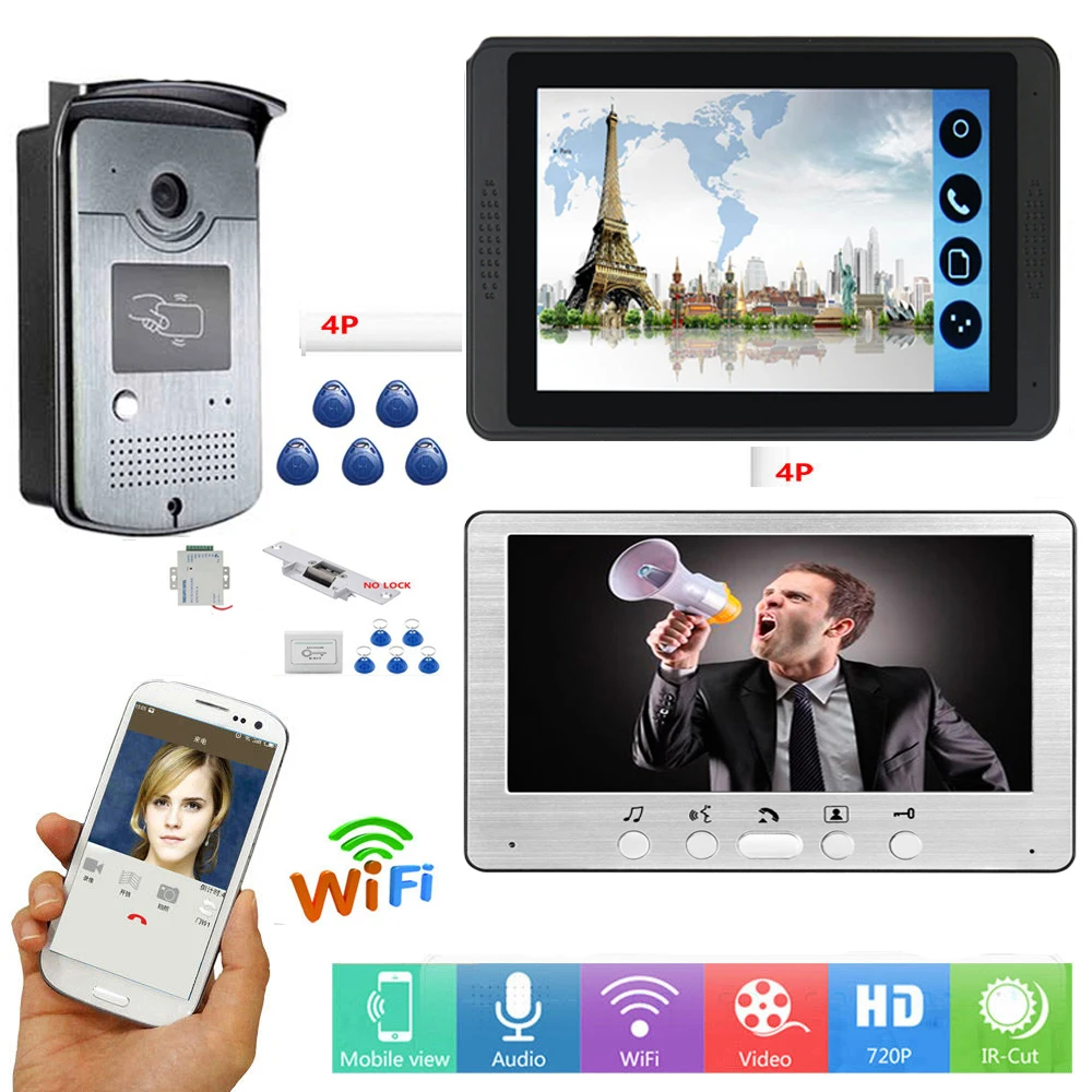 Видеодомофон 7-дюймовый беспроводной видеодомофон с Wi-Fi дверной звонок