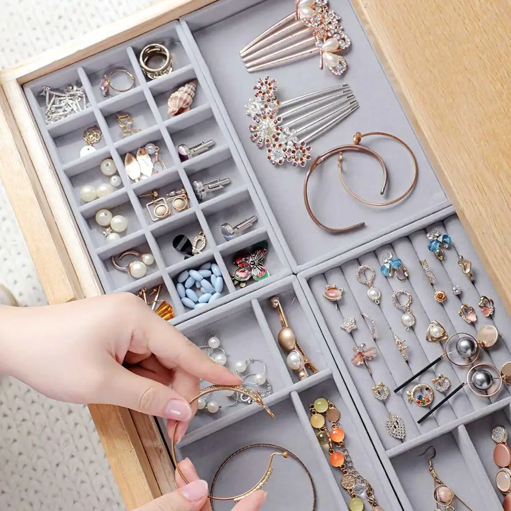 

4pcs/lot Jewelry Organizer Velvet Jewelry Storage Tray Display Ring Bracelet Necklace Storage Box Showcase Drawer Organizer