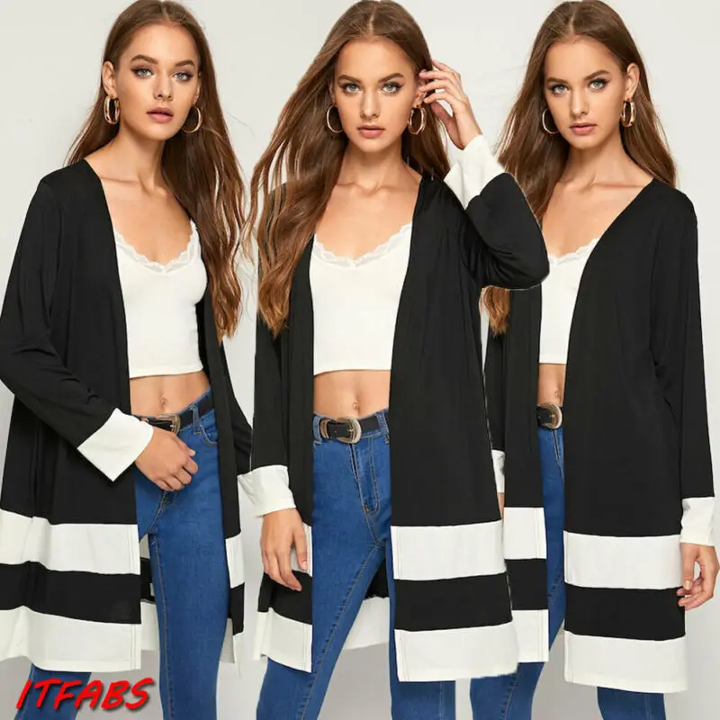 Женские топы с открытым передом черный кардиган OL для девушек длинным рукавом
