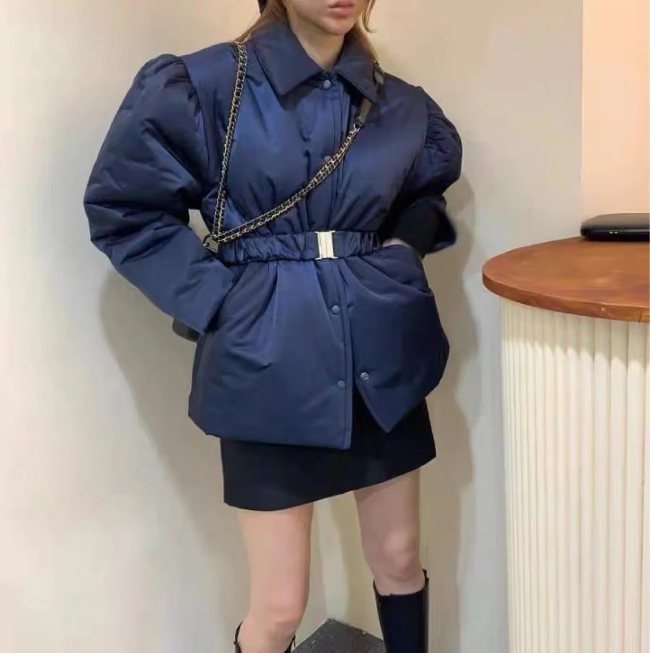 

Korean Style Chic Cotton Padded Jacket For Women Autumn Winter High Street Puff Sleeve Quilted Jacket Ladies Thick Warm Outwear