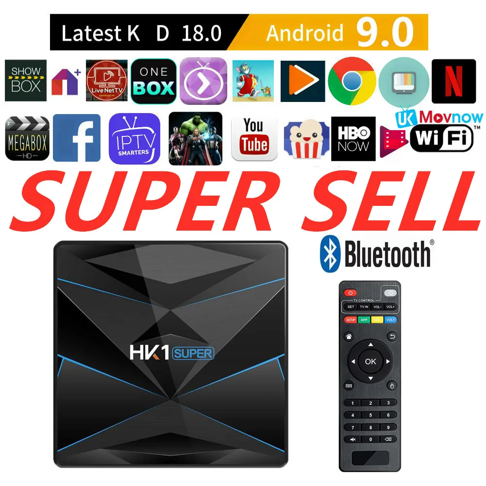 T tv BOX Android 9 0 Box HK1 Super RK3318 2/4 Гб ram 16/32/64/128 ГБ rom 6K H.265 BT4.1 2 4/5 8G Wifi телеприставка