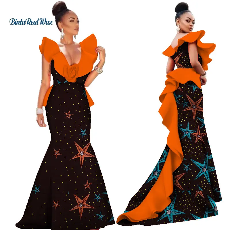 Платье женское длинное с оборками принтом в африканском стиле | Тематическая