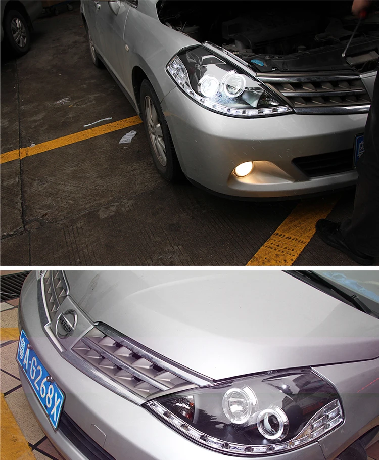 Чехол для автомобиля для Nissan Tiida фары 2008-2010 Tiida фары светодиодный DRL Объектив двойной луч HID