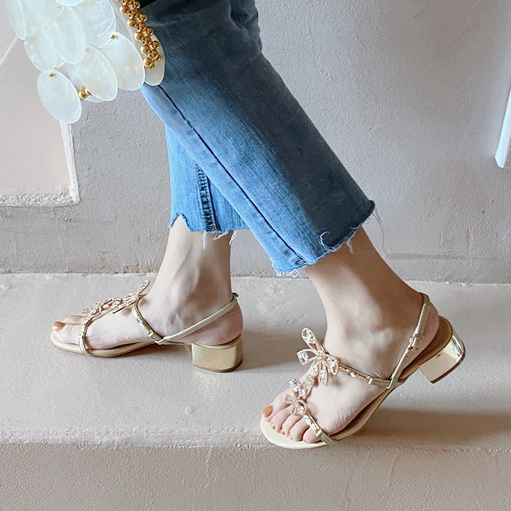 

KARINLUNA Sweet Girl Rhinestone Party Casual Handmade Fashion Sandals Open Toe Flat Women Sandals Butterfly Knot Women Shoes