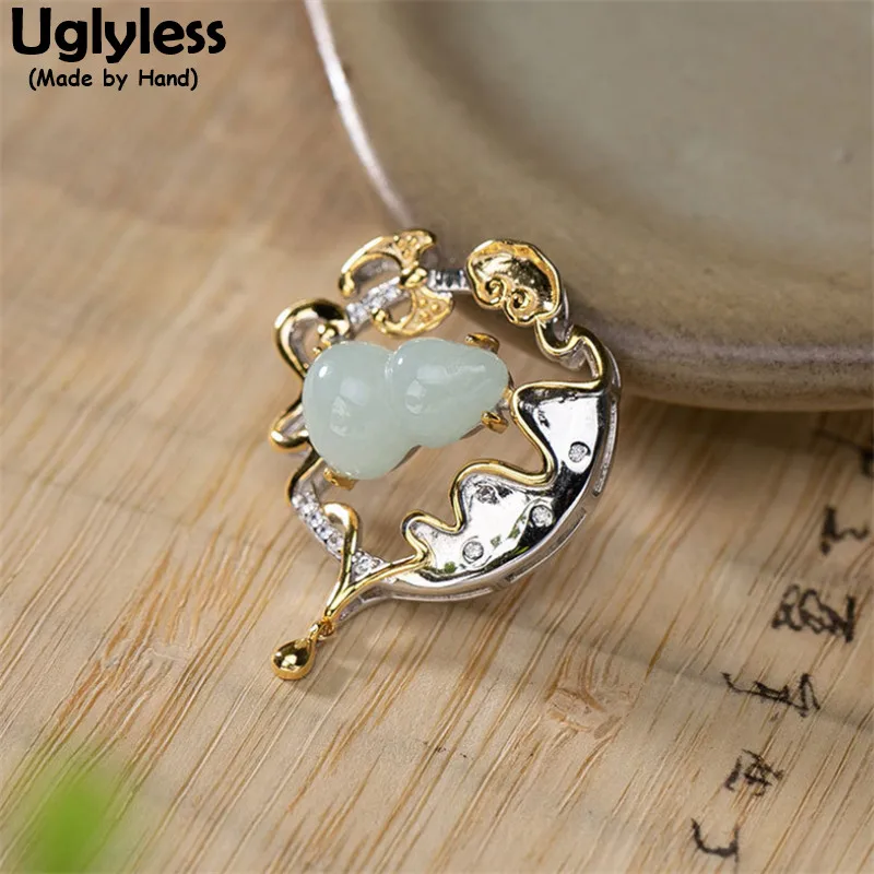 

Uglyless Creative Drops Poetry Story Eastern Beauty Jewelry for Women Nature Jadeite Gourd Necklaces NO Chain 925 Silver Jewelry