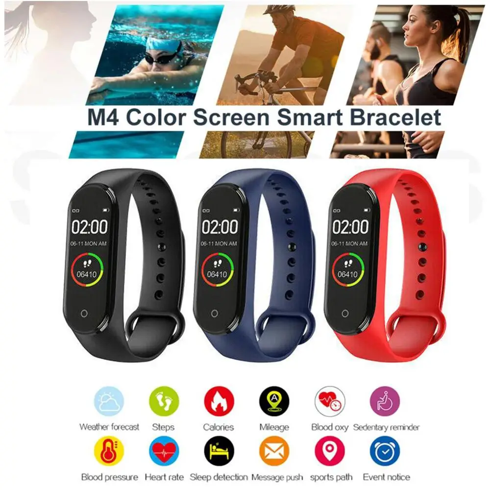 Новый смарт браслет M4 3 цвета AMOLED экран для Miband 4 Smartband фитнес Bluetooth Спорт