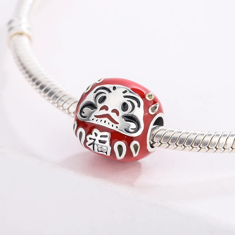 

For Pandora Sterling Silver 925 Material Traditional Blessing Doll Charm With Red Enamel For Snake Bracelet Making Diy Jewelry