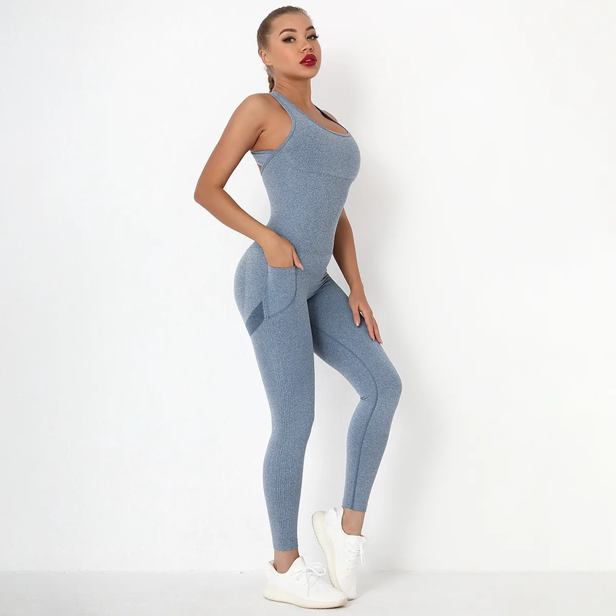 

Seamless Jumpsuit Women Push Up One-piece Sets Sleeveless Gym Clothing Sports with Padded Back Hollow Rompers Fitness Jumpsuit