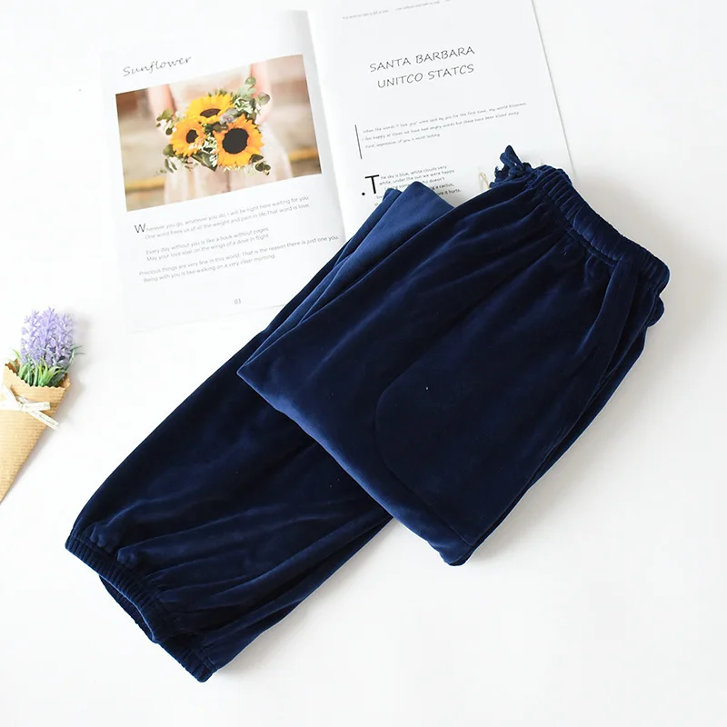 Men dark blue Новинка; зимние качественные женские плотные однотонные теплые фланелевые домашние штаны для пар; пижамные штаны - Цвет: Men dark blue
