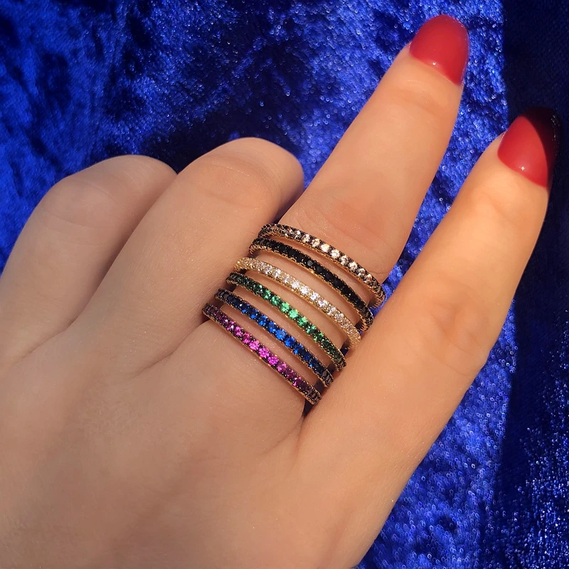 Роскошное тонкое кольцо с полным покрытием из кубического циркония для женщин