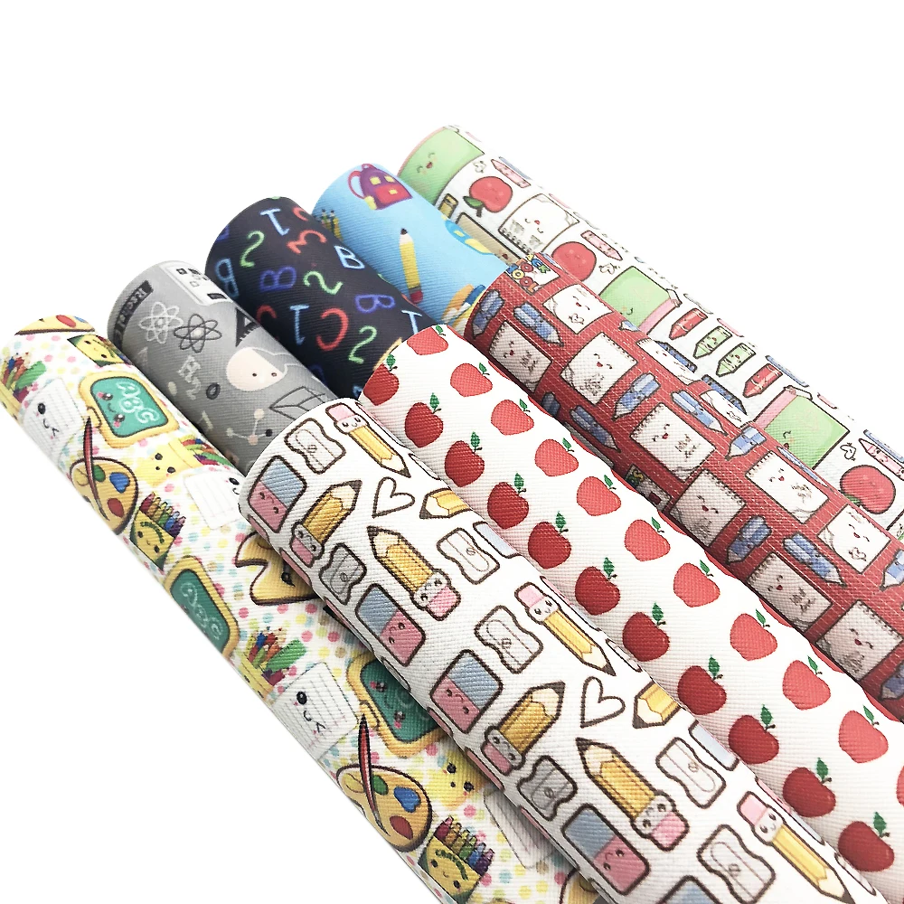

20*34cm 8Pcs Back to School Theme Printed Faux Leather Sheets For Making Handmade Earrings Home Events,1Yc5854