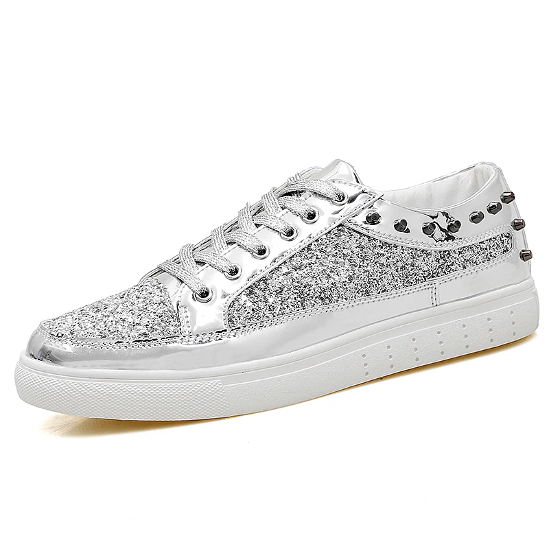 Plus Size 36-44 Men Skateboarding Shoes 2021 Autumn Women New Brand Sneakers Male Shiny Gold Sliver Black Walking Trainers