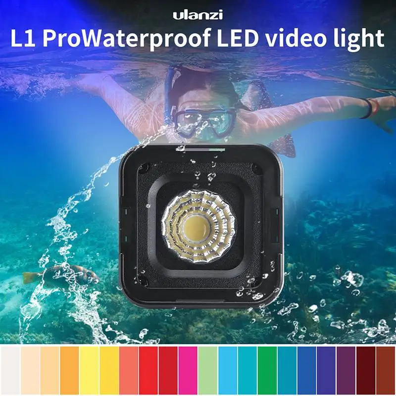 

Ulanzi L1 Pro Многофункциональный мини светодиодный видео светильник 10 м Водонепроницаемый 1000 мА/ч, с 20 Цветной фильтры для Gopro/SJCAM DJI экшн-камер