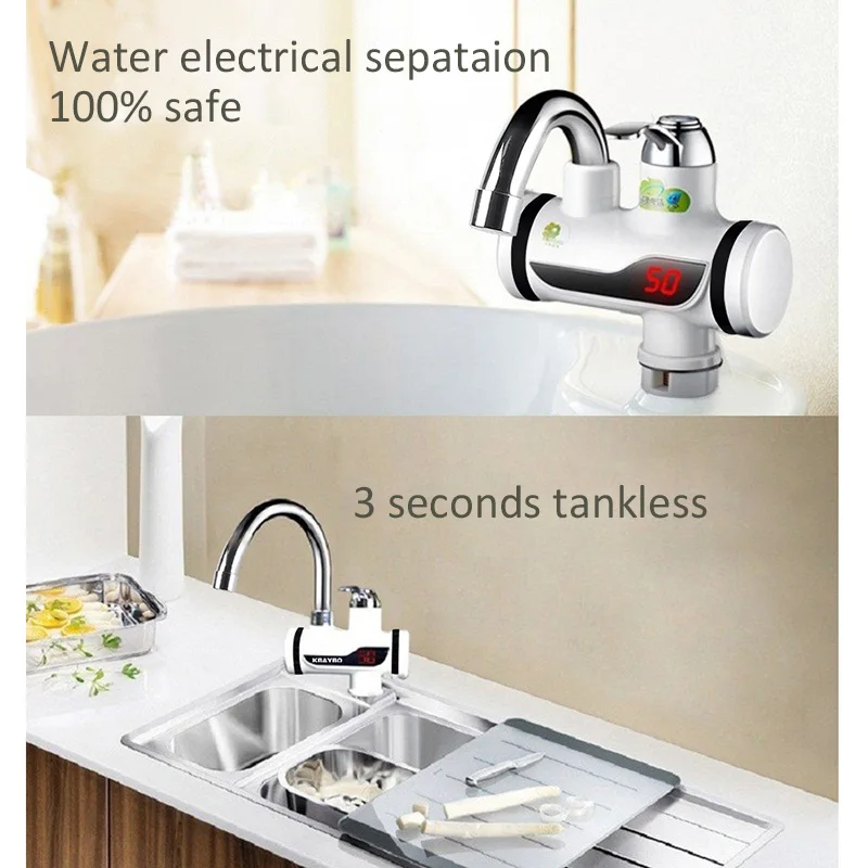 

3000W Temperature Display Instant Hot Water Tap Tankless Electric Faucet Kitchen Instant Hot Faucet Water Heater Water Heating