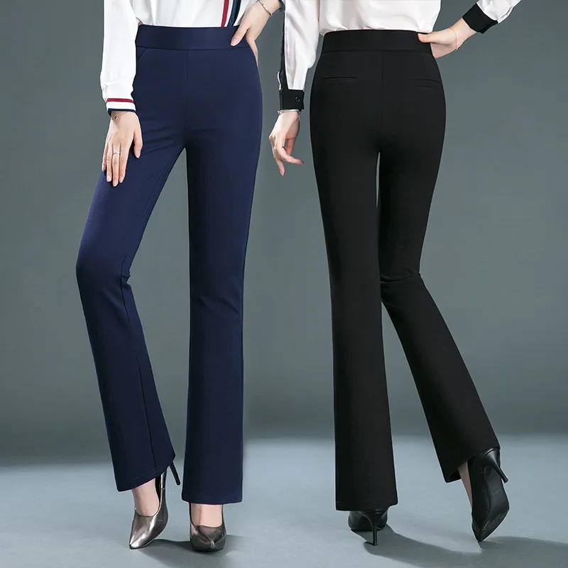 

Spring and autumn leisure elastic waist micro horn pants extra large fat mm elastic high waist knitted elastic horn pants